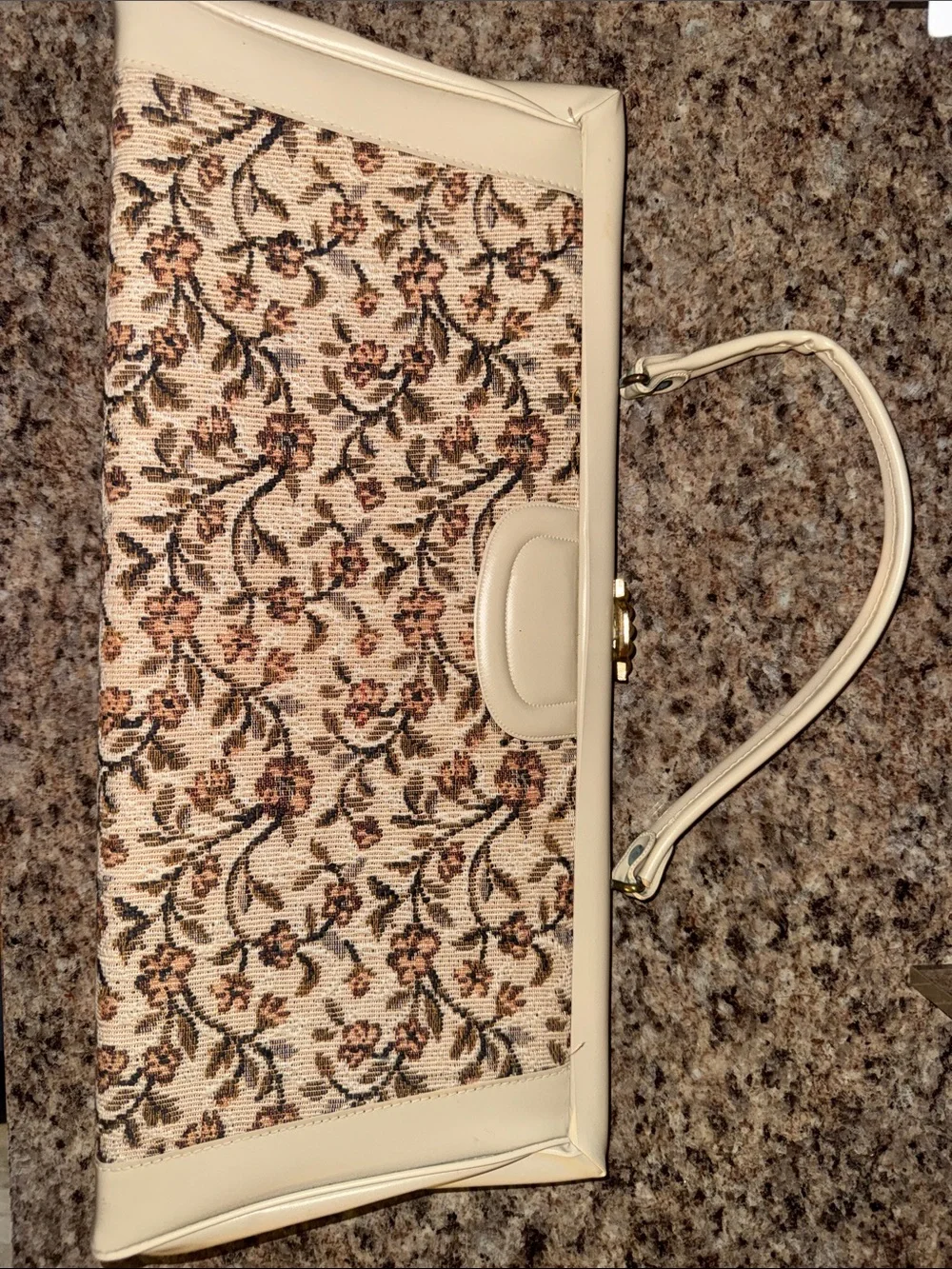 Cream Floral Tapestry Top-Handle Bag
